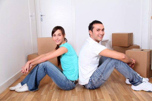 Professional movers preparing furniture for Twickenham flat removals